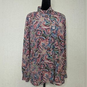 Vintage Pendleton Paisley High Neck Blouse Size 16 Dark Academia 23.5 P2P